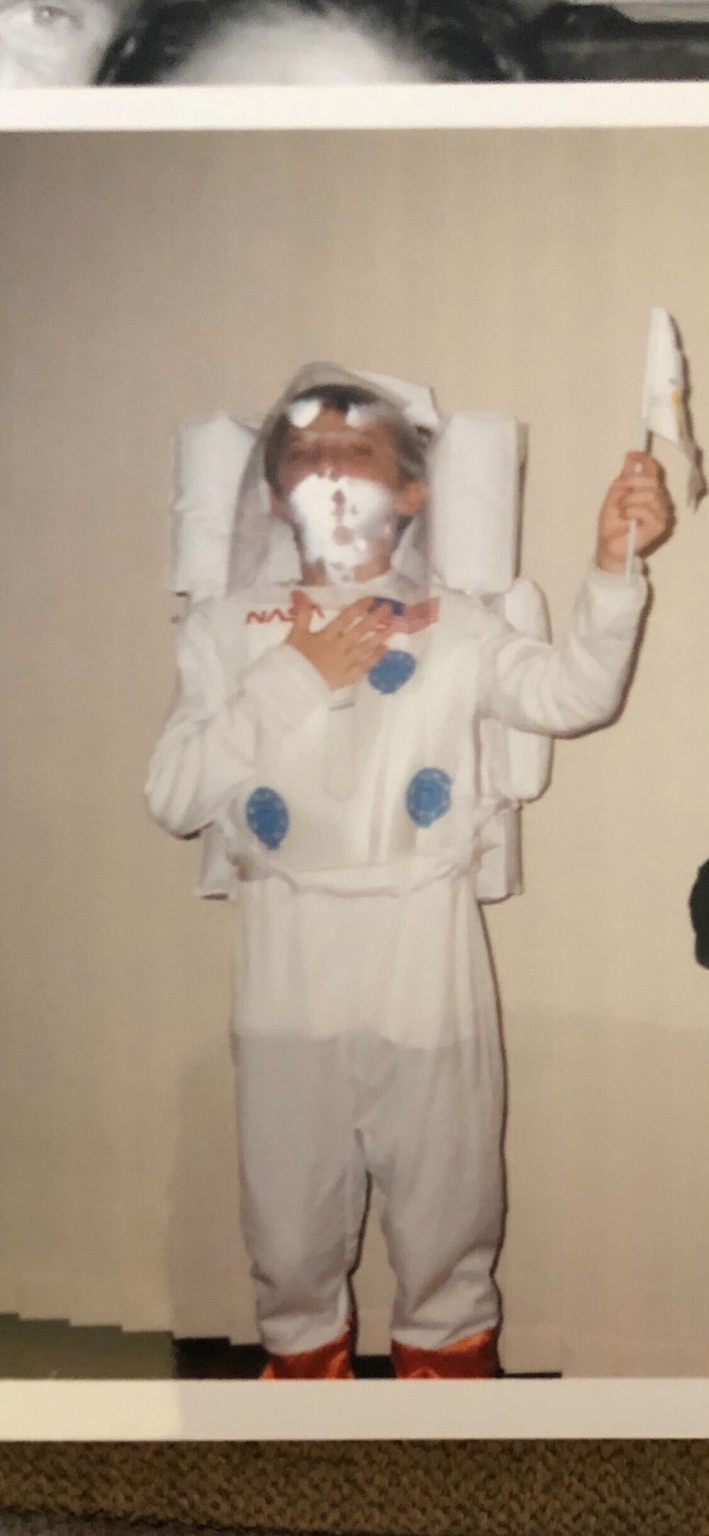 Young dressed as a NASA astronaut for Halloween at the age of seven.